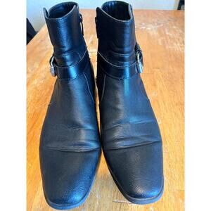 Calvin Klein Lincoln Harness Boots Mens 12 Black Biker Moto Ankle Boots Buckle